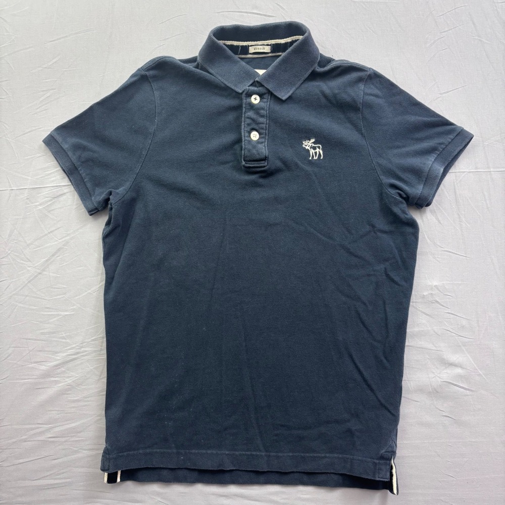 Abercrombie & Fitch Mens XL Navy Blue Muscle Short Sleeve Moose Polo Shirt Y2K